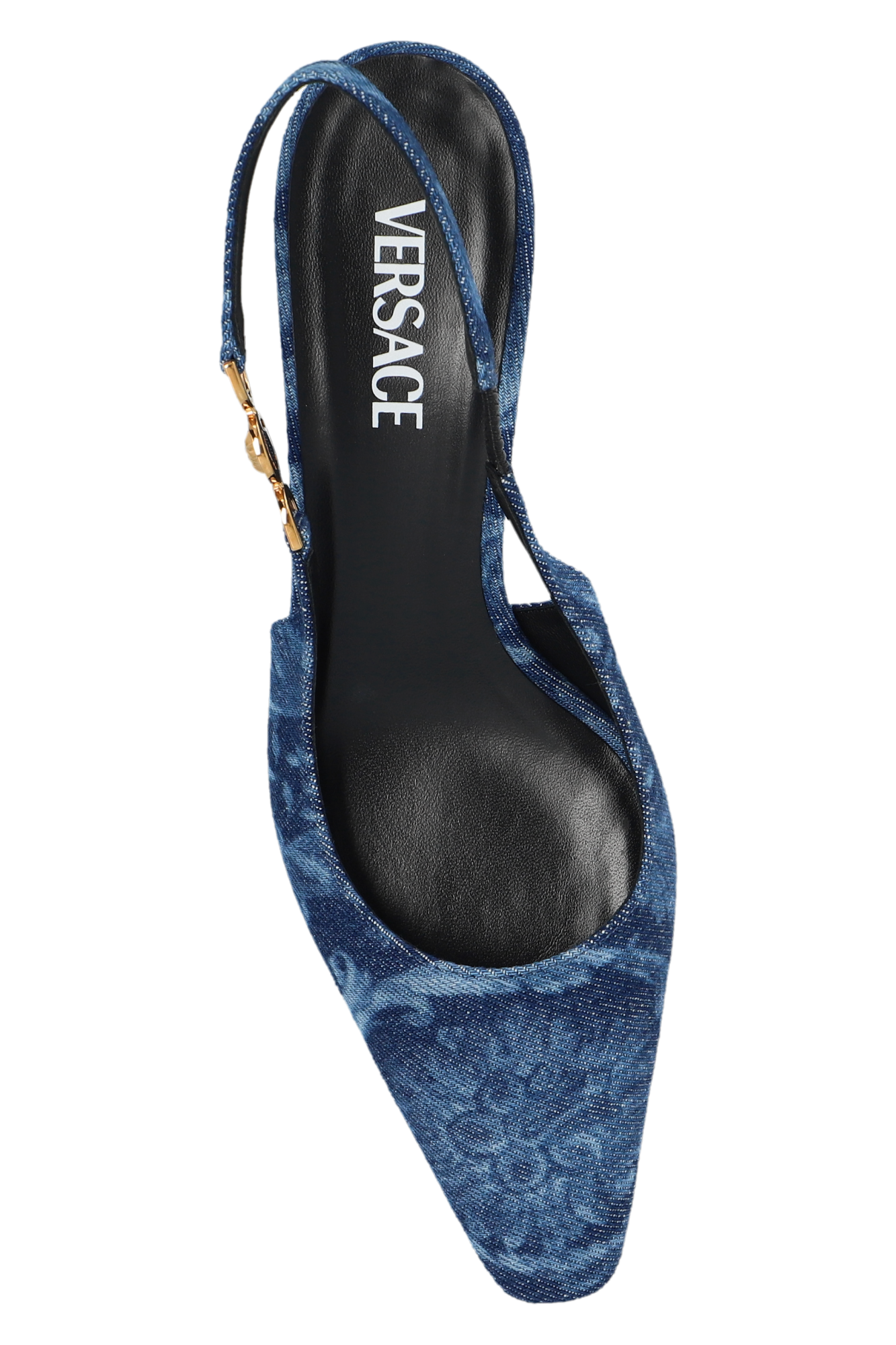 ash orange sandal | Blue Denim pumps Versace